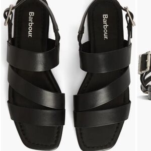 Barbour Black Strappy Leather Slingback Sandals NWT